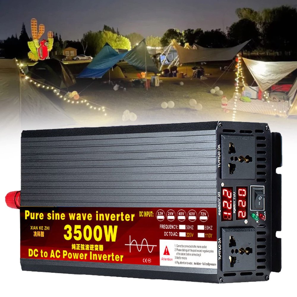 BEZAX Power Inverter 3000W 3500W 4000W 5000W 5500W 6000W 8000W Pure Sine Wave Inverter Dc 12v 24v 48v 60v 72v to Ac 110v 220v Converter Solar Transformer for Camping Household Van,3500W-60Vto220V