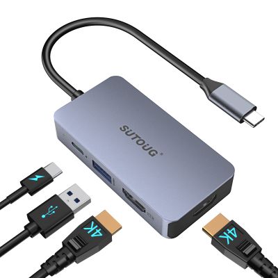 USB C Hub, SUTOUG Docking Station, 4-in-1 USB C Adapter with Dual 4K HDMI Ports, 100W Power Delivery Port, USB A 3.0 5Gbps Data Port Compatible with MacBook Pro/Air, Chromebook, More Type C Devices