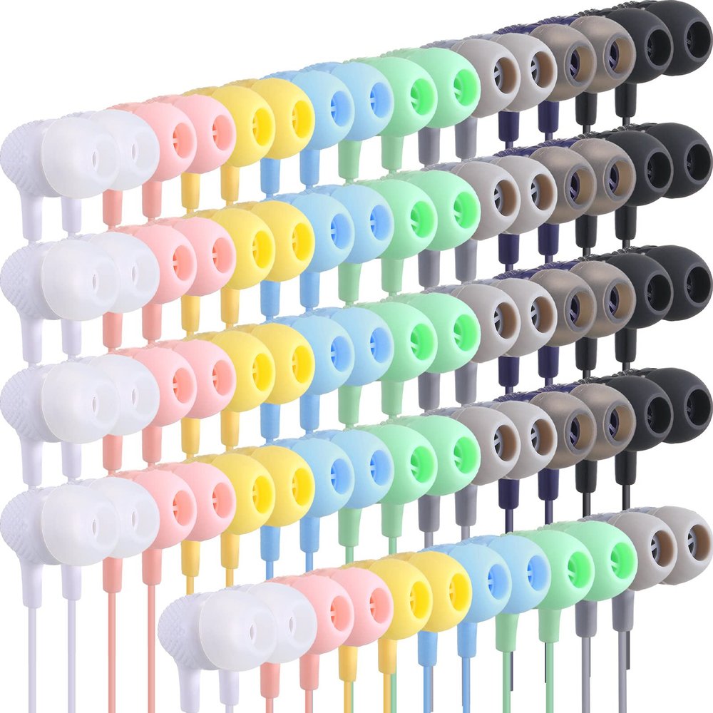 Macarrie 250 Pack Earbuds Bulk, Wired Classroom for Kids, Multi Colors