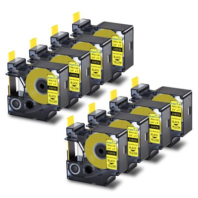 USUPERINK 8 Pack Compatible Labels Tape Replacement for DYMO 18058 19mm 3/4" x 5ft Black on Yellow Heat Shrink Tube Labels for Cables Use with Rhino 4200 5200 5000 6000 Industrial Label Maker