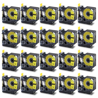 USUPERINK 20 Pack Compatible Labels Tape Replacement for DYMO 1805444 24mm 1" x 5ft Black on Yellow Heat Shrink Tube Labels for Cables Use with Rhino 6000 6500 Industrial Label Maker