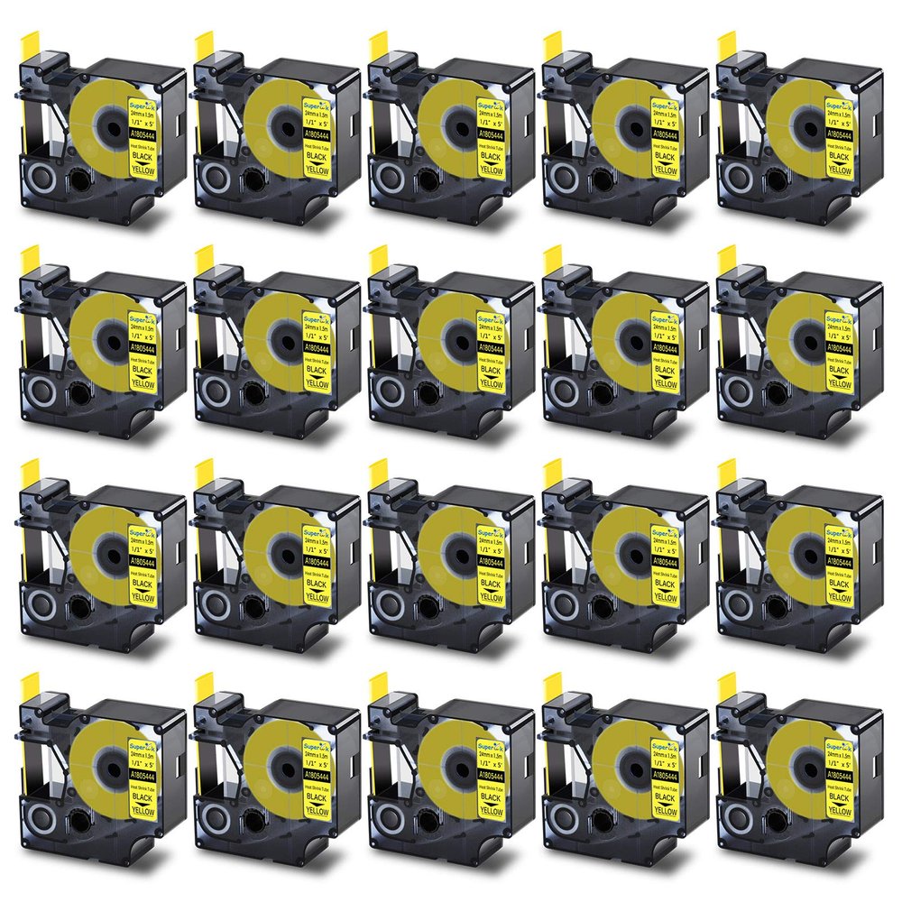 USUPERINK 20 Pack Compatible Labels Tape Replacement for DYMO 1805444 24mm 1" x 5ft Black on Yellow Heat Shrink Tube Labels for Cables Use with Rhino 6000 6500 Industrial Label Maker