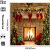 10x10ft Fabric Christmas Photography Backdrops Fireplace Decoration Stone Wall Christmas Socks Photo Booth Prop Background for Photo Studio view 3