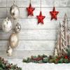 10x10ft Wood Wall Christmas Photography Backdrop Fabric Background with Stars, Silver & Gold Balls for Christmas Party view 2