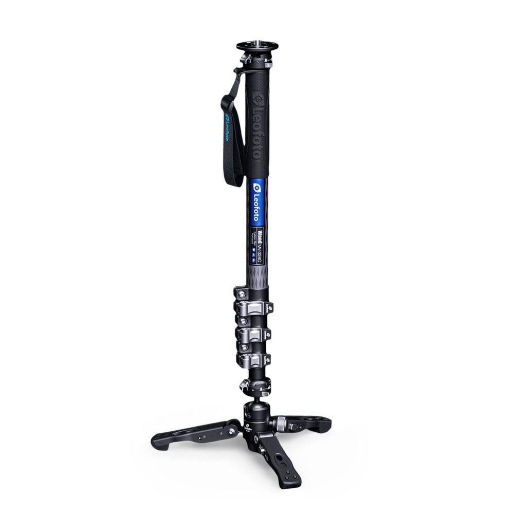 Leofoto MV-324C+VD-03 Carbon Fiber Flip Lock Pro Video Camera Monopod with Tripod Stand Max Load 22lb, 1500mm
