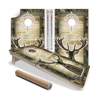 Cornhole Wraps for Boards Vinyl Decals (Set of 2) Deer Hunting Design Durable Corn Hole Bean Bag Toss Wraps, Stickers & Skins Outdoor Game Board Covers (Boards Not Included)
