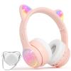 IFECCO Wireless Kids Headphones with Microphone,Foldable Cute Light Up Cat Ear Children Girls Bluetooth Headphones with Case for School Gifts Travel view 1
