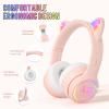 IFECCO Wireless Kids Headphones with Microphone,Foldable Cute Light Up Cat Ear Children Girls Bluetooth Headphones with Case for School Gifts Travel view 4