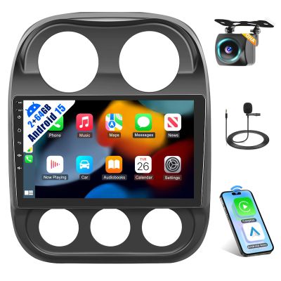 [2G+64G] Car Radio Stereo for Jeep Compass Patriot 2010-2016 HiFi, 10.1 inch Android 15 Touch Screen Radio Carplay Android Auto Mirror Link SWC Bluetooth WiFi AHD Backup Camera Screen for Jeep Compass