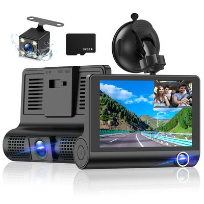 Dash Cam Front and Rear Video Recorder Rear Camera 1080P Dashcam with 4 inches, Super Night Vision, 170Wide Angle, Loop Recording, G-Sensor, Parking Monitor, Motion Detection, with 32GB Card