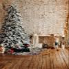 10X20ft Christmas Tree Theme Photography Background Village Wall Luminous Star Background Christmas Bell Christmas Peace Fruit Wood Floor Background view 2