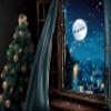 10x6.5ft Christmas Window Backdrop for Photography Snow Sky Moon Stars Reindeer Santa Xmas Background Christmas Backdrop Family Festival Decorations Photo Studio Props view 2