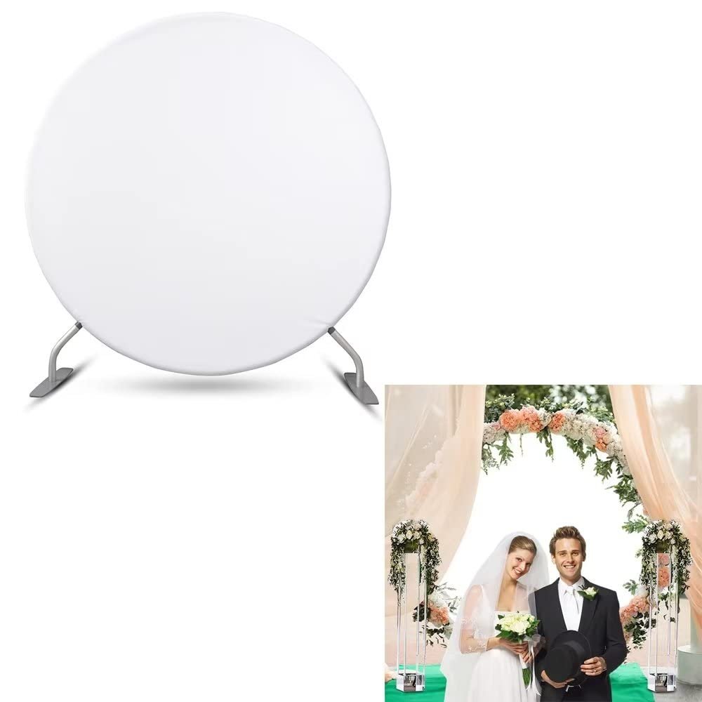6.5x6.5ft White Round Backdrop Cover Solid Color White Circle Backdrop Polyester Baby Shower Birthday Party Baptism Communion Christening Decor Props NO-1014