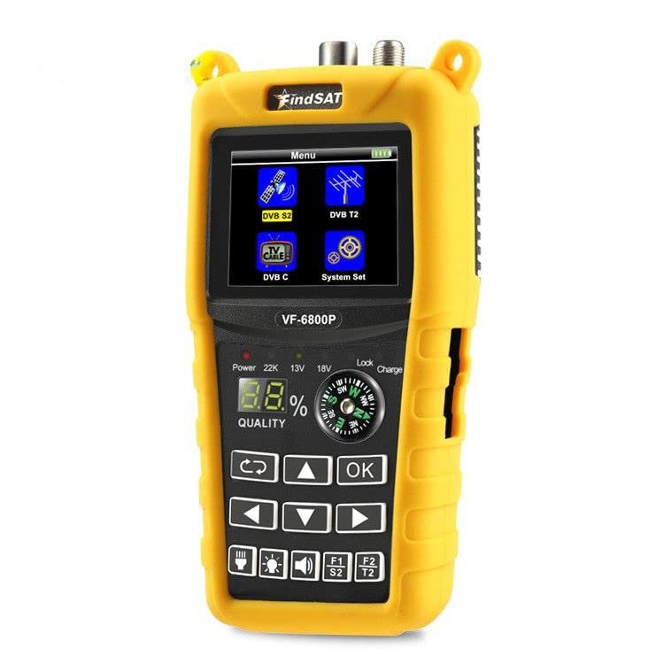 VF-6800P Satellite Signal Meter DVB-S2/T-C MPEG4 Sat Finder Meter 2.4 Inch LCD HD Digital Satellite Finder for TV Receiver, with Flashlight Compass