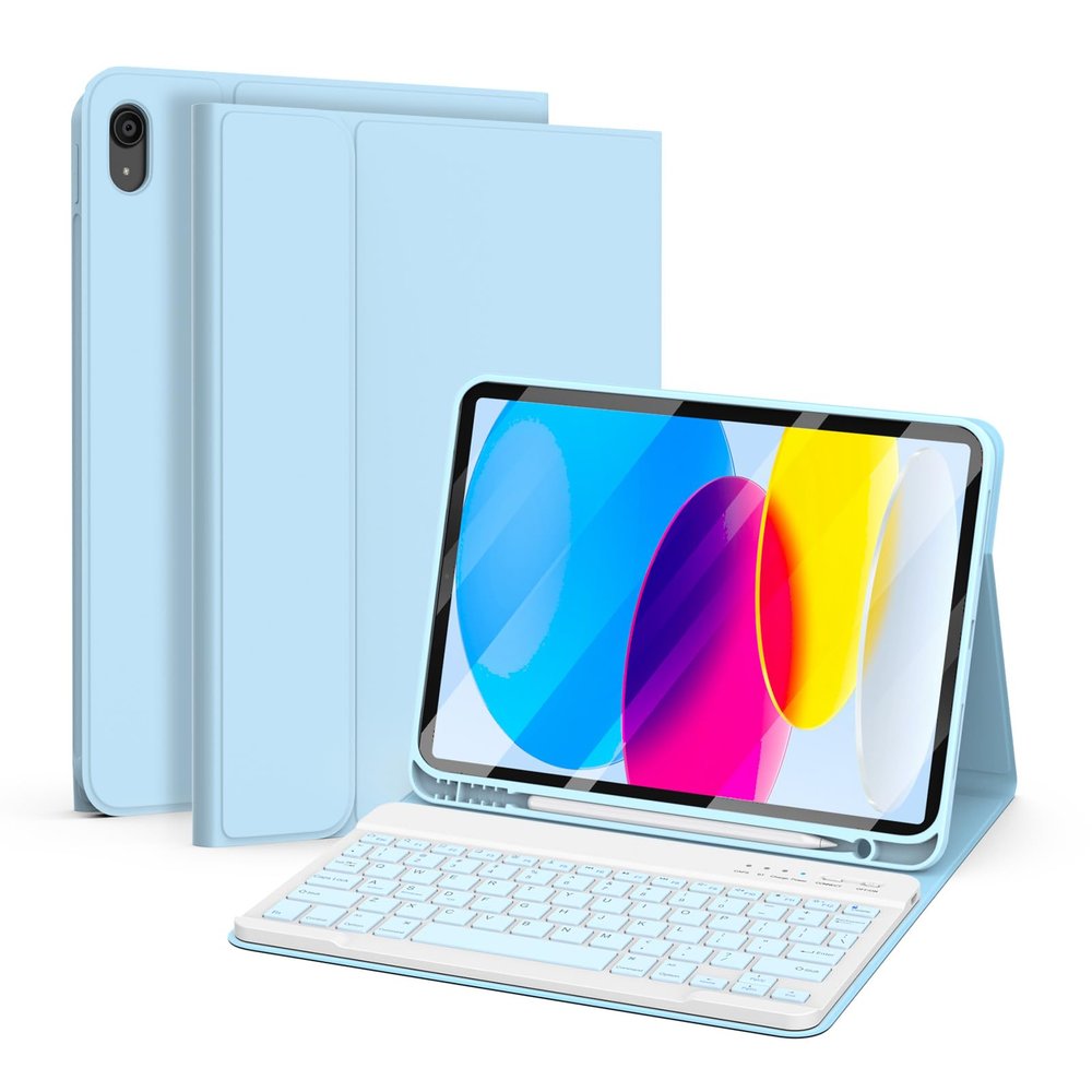 besky for iPad 11th 10th Generation Case with Keyboard - Detachable Bluetooth Keyboard Case with Pencil Holder for iPad 11-inch A16 2025 10th Gen 10.9 Inch 2022 (Blue)