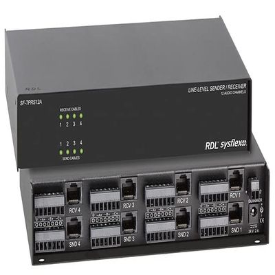 RDL Line-Level Sender/Receiver - 4 Twisted Pair Format-A Input & 4 Output Sections - 12 Audio Channels Each - Balanced Line Level Inputs/Outputs on Detachable Terminal Blocks (SF-TPRS12A)
