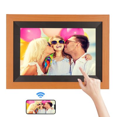 10.1 Inch Digital Picture Frame, 1280 x 800 IPS HD Touch Screen Smart Cloud Digital Photo Frame with 12GB Memory, Auto Rotating, Share Moments via Frameo APP(Brown Wood)