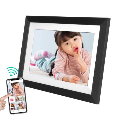 10.1 Inch Digital Picture Frame, 1280 x 800 IPS HD Touch Screen Smart Cloud Digital Photo Frame with 12GB Memory, Auto Rotating, Share Moments via Frameo APP(Black Wood)