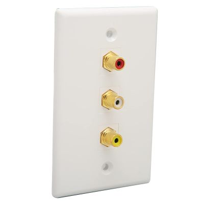 3 Ports RCA Wall Plate 1080P RCA AV Media Wall Outlet Plates for Subwoofer Audio Port Home Theater AV, Gold Plated Connector