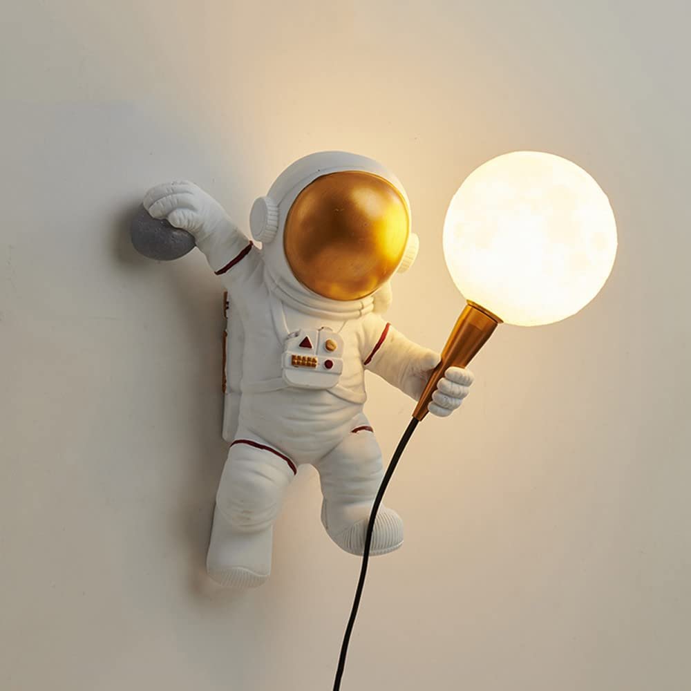 Astronaut Wall Sconce Plug in Wall Light Resin Children's Bedroom Lamp, Cartoon White Wall Mounted Lamps Kids Room Decor Lighting Fixtures for Boy Kids Room Living Room