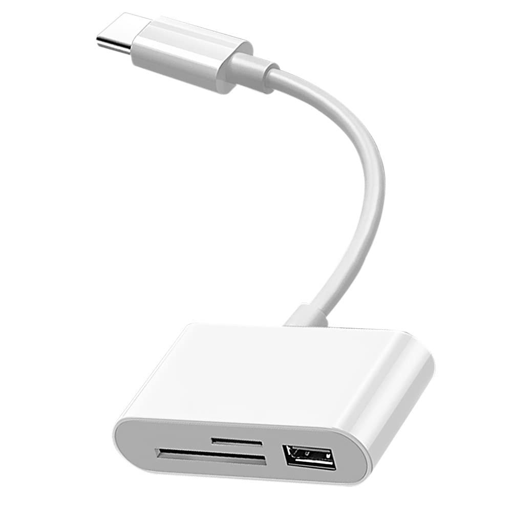 USB C to SD Card Reader with USB 3.0 Thunderbolt to Micro SD TF Card Reader 3 in 1 USB-C to USB Camera Memory Card Reader Adapter Compatible with MacBook Pro/Air iMac M1 XPS13/15 RRSITIAU (White)