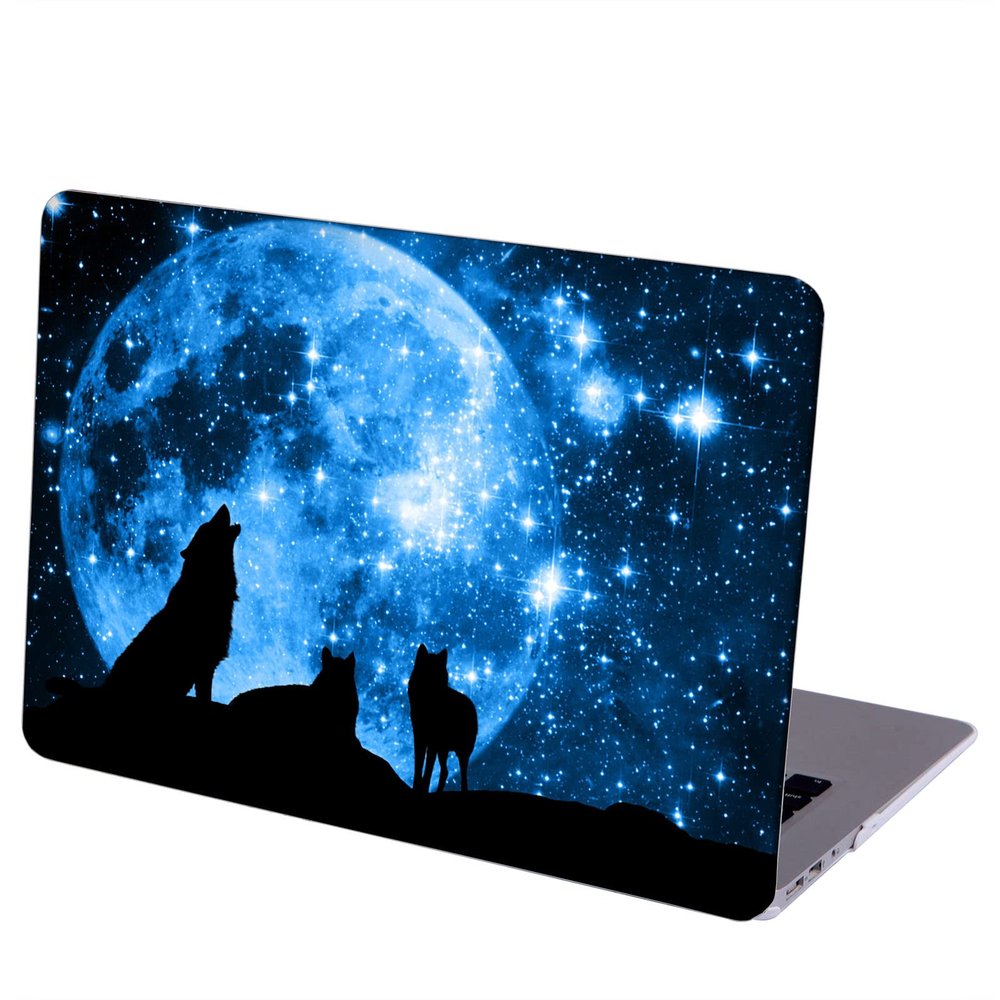 MINGDAO Compatible with MacBook Air 13.6-inch Hard Protective Shell Cace and Keyboard Cover (A2681, M2 chip, 2022 Release) - Wolf Howling and Moon