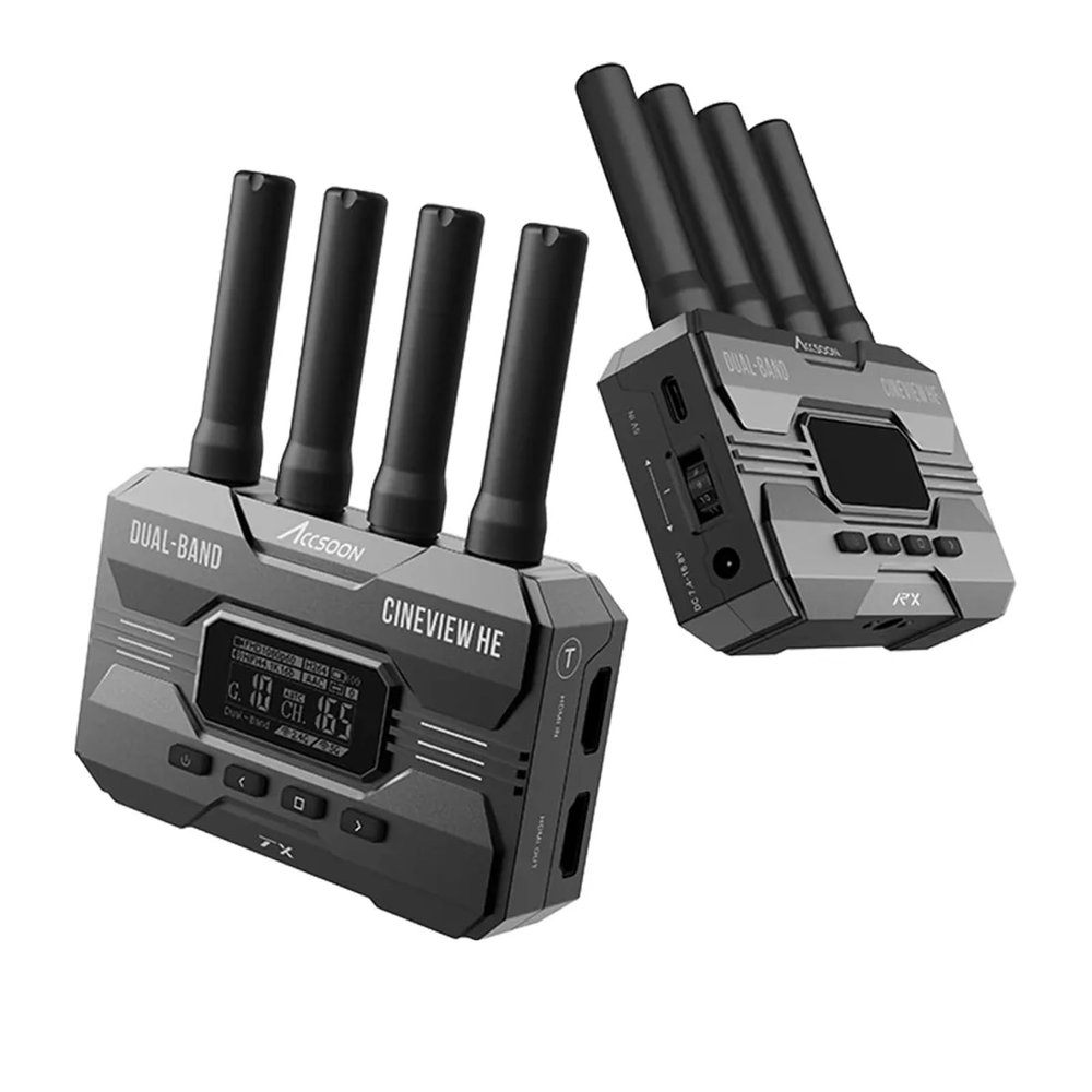 ACCSOON CineView HE Wireless Video Transmission System Transmitter&Receiver 2.4+5Ghz HDMI in&Loop-Out, UVC Out for Live Streaming 1080p 60fps 0.06s Latency 1200ft Range up to 4 Devices Monitoring