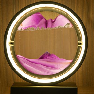 LFFH Glass Quicksand Painting, 3D Quicksand Art Sand Scene Dynamic Round Glass Sandscape Painting Desk Lamp Sand Painting Lamp (Color : Purple, Size : 25x10x30cm)