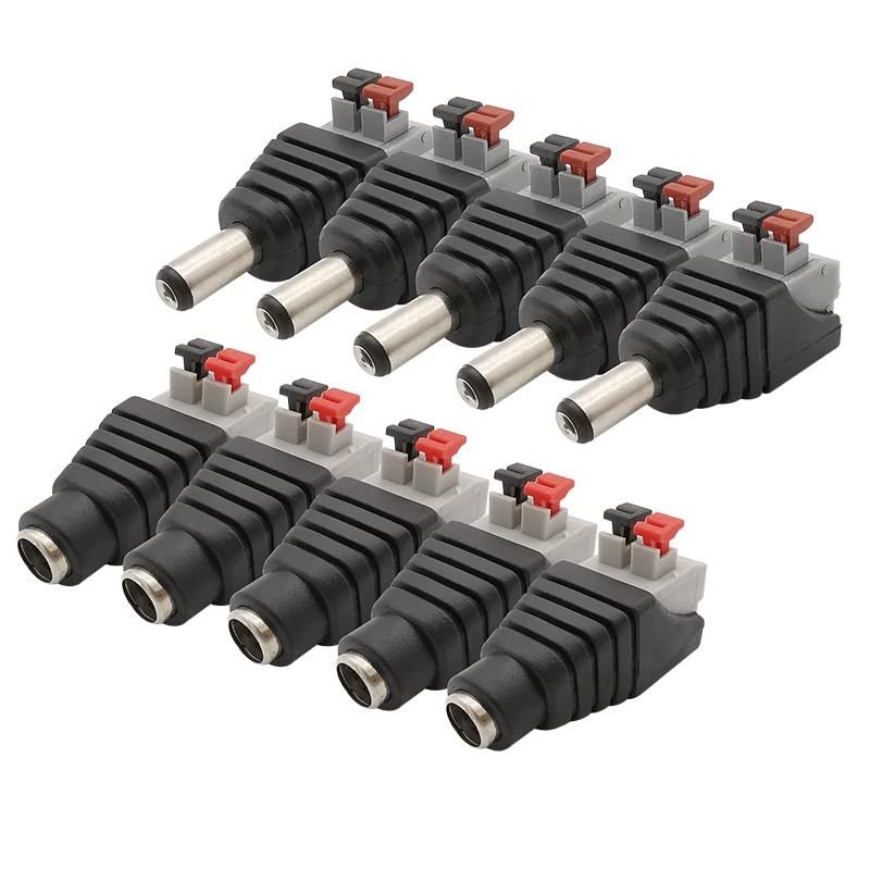 VIEUE Power Socket Connector 5.5x2.1mm DC Male Female Wire Connector 2.1 * 5.5mm No Screws DC Power Plug Jack Adapter for 3528/5050 LED Strip CCTV Camera (Color : 5Pairs)