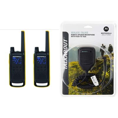 Motorola Solutions T470 Two-Way Radio Black W/Yellow Rechargeable Two Pack & Motorola 53724 Remote Speaker Microphone (Black)