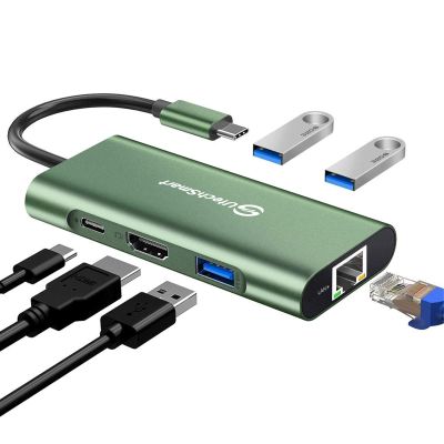 UtechSmart USB C Hub, Ethernet Multiport Adapter 6 in 1 USB C to HDMI Dock Compatible for MacBook Pro/Air, Chromebook, Dell XPS, HP and Type C Devices (Gigabit Ethernet 100W PD 4K HDMI USB 3.0) Green