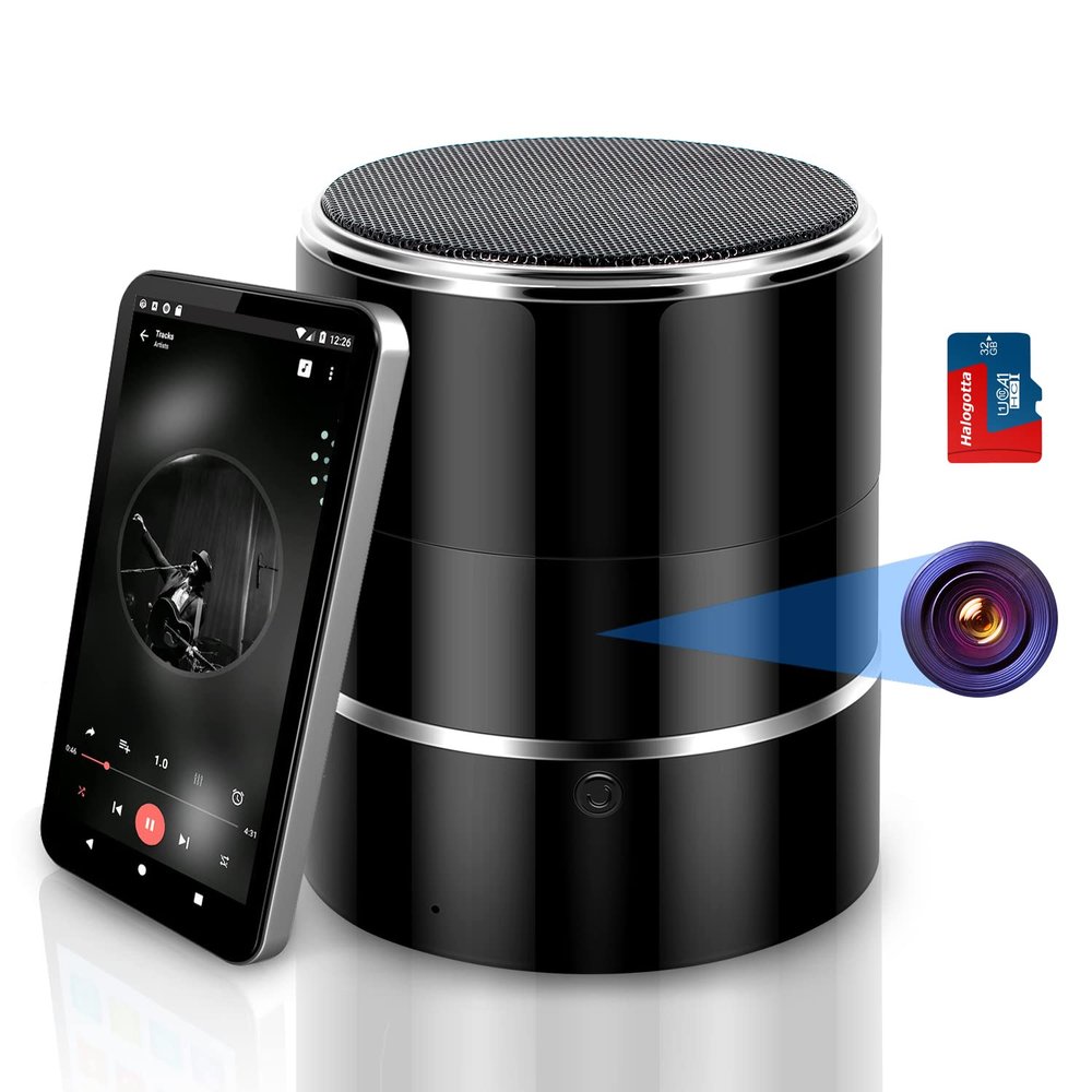 Hidden Camera with 32G SD Card, 1080P WiFi Spy Camera Hide in Bluetooth Speaker, Nanny Cam with 180 Rotating Lens and App Live Stream, Remote View, Motion Detection Notification, Self Video Recording