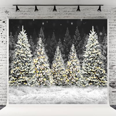 10x6.5ft Outdoor Christmas Tree Theme Photography Background Christmas Snow at Night Backdrop for Family Festival Decorations Photo Studio Props