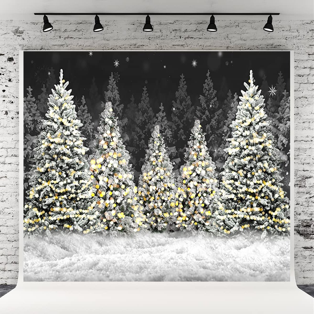 10x6.5ft Outdoor Christmas Tree Theme Photography Background Christmas Snow at Night Backdrop for Family Festival Decorations Photo Studio Props