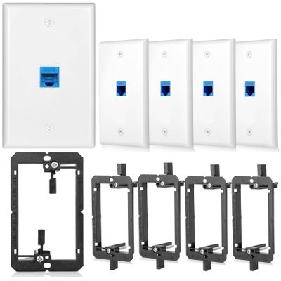 5 Pack Ethernet Wall Outlet Cat6 Plate RJ45 Coupler Keystone Jack Female to Female Gifts Network Blue 1 Port Inline Connector with Low Voltage Mounting Bracket Internet Interconnect Panels Cable