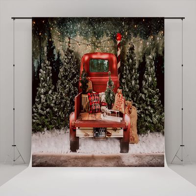 10x10ft Christmas Backdrops for Red Car Christmas Tree Glow Lights Snow Photography Background Xmas Party Wall Decoration Supplies Photo Booth