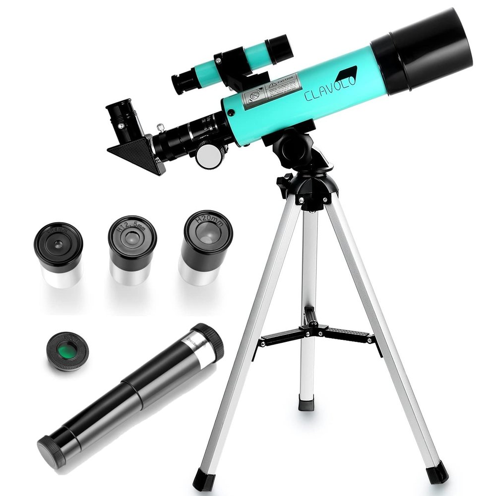 CLAVOLO Refractor Telescope with Finder Scope for Kids & Astronomy Beginners, Travel Telescope with 3 Eyepieces Magnification 18X 135X
