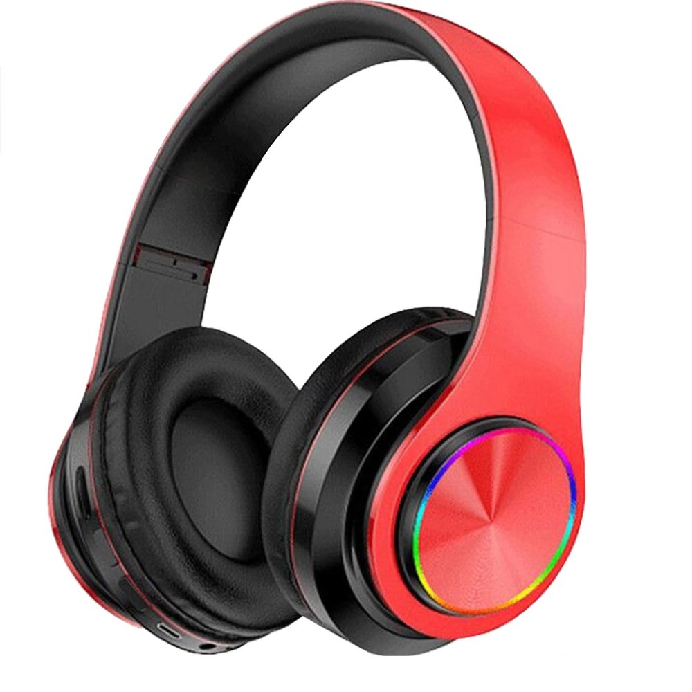 LFGKeng Wireless Bluetooth Headphones with Colorful LED Lights, Built-in Mic, Light Weight, Foldable, Wired HiFi Stereo Headphones for Classroom/Home Office/PC/Mobile Phone/Kids Adult (Red Black)