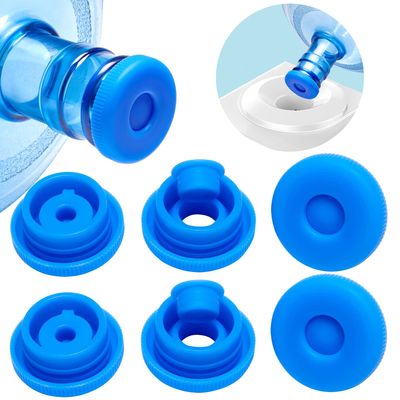 3 & 5 Gallon Water Jug Cap Reusable - Water Bottle Caps Fits 55mm Bottles,Silicone Non- Spill Lids for Anti-Splash (6 Pack)