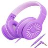 NIVAVA Wired Headphones with Microphone, K16 On-Ear Headphones for Kids with 3.5MM Jack, Foldable Stereo Bass Headphones for Teens School Amazon Kindle, Fire, Chromebook, Tablet(Purple Pink) view 1