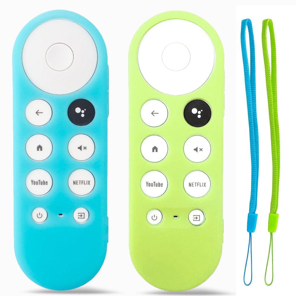 2 Pack Glow Remote Cover for Chromecast with Google TV 4K HD 2020 2022 Voice Remote Control, Silicone Case with Lanyard Glow in The Dark - Blue Green