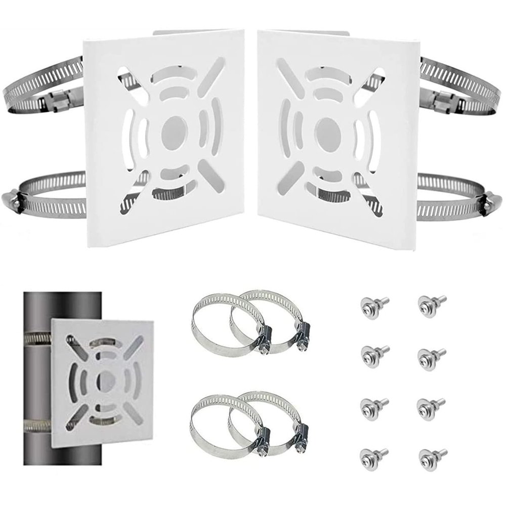 PreZiouz 2 Pack Universal Vertical Pole Mount Adapter with 4 Hoops and 8 Screws, Wall Mounting Hoop Bracket for CCTV Security Camera PTZ Dome Outdoor Installation (White)