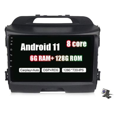 9 inch Double Din Autoradio Android 11 Car Stereo for KIA Sportage 2010-2016 with Rear Camera WiFi BT Carplay DSP Suppot SWC GPS RDS FM WiFi/BT Tethering Internet Car Radio
