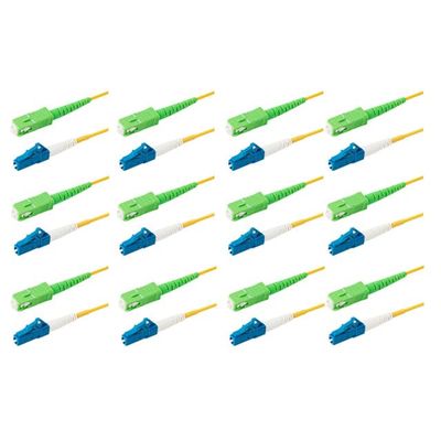 SpeedyFiberTX 12-Pack 15 Meter SC/APC to LC/UPC 3.0mm Simplex Yellow Riser OFNR Fiber Patch Cable, Corning SMF-28 Singlemode 9/125um OS1/OS2 Compatible Ultra Optical Fiber