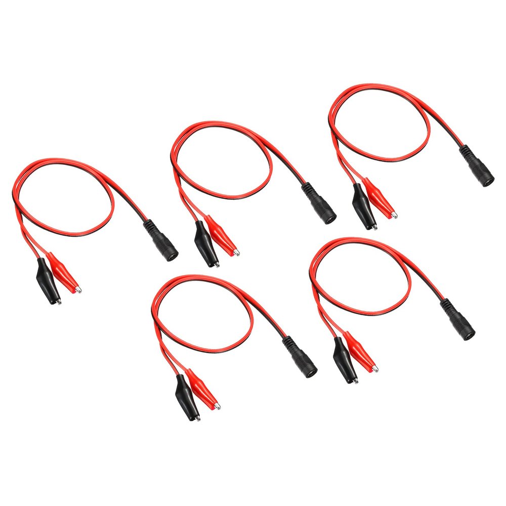 MECCANIXITY DC Power Extension Cable DC 5.5 x 2.1mm Female Plug to Alligator Clip Cord Connector for LED Strip CCTV, Black Red Pack of 5