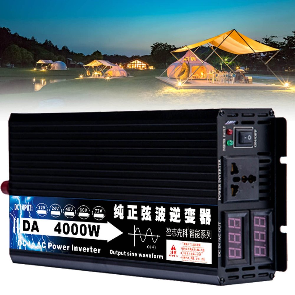 BEZAX Pure Sine Wave Inverter 3000W 4000W 5000W Power Voltage Converter DC 12V/24V/48V/60V/72V to AC 110V 220V Transformer with Socket & LCD Display for Truck/RV Power Converter Car,4000W-12Vto110V