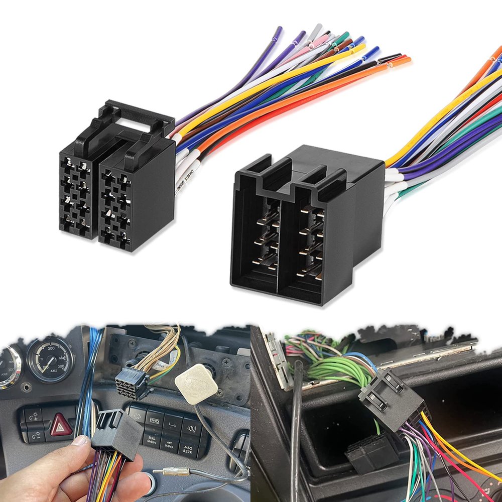 16 Pin Radio Wire Harness Adapter Male & Female - Fit for Freightliner 2004-2021, for Volvo 2004-2016, for Peterbilt 2006-2018, for Kenworth Stereo 2008-2020 (2-Pack)