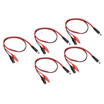 MECCANIXITY DC Power Extension Cable DC 5.5 x 2.1mm Male Plug to Alligator Clip Cord Connector for LED Strip CCTV, Black Red Pack of 5