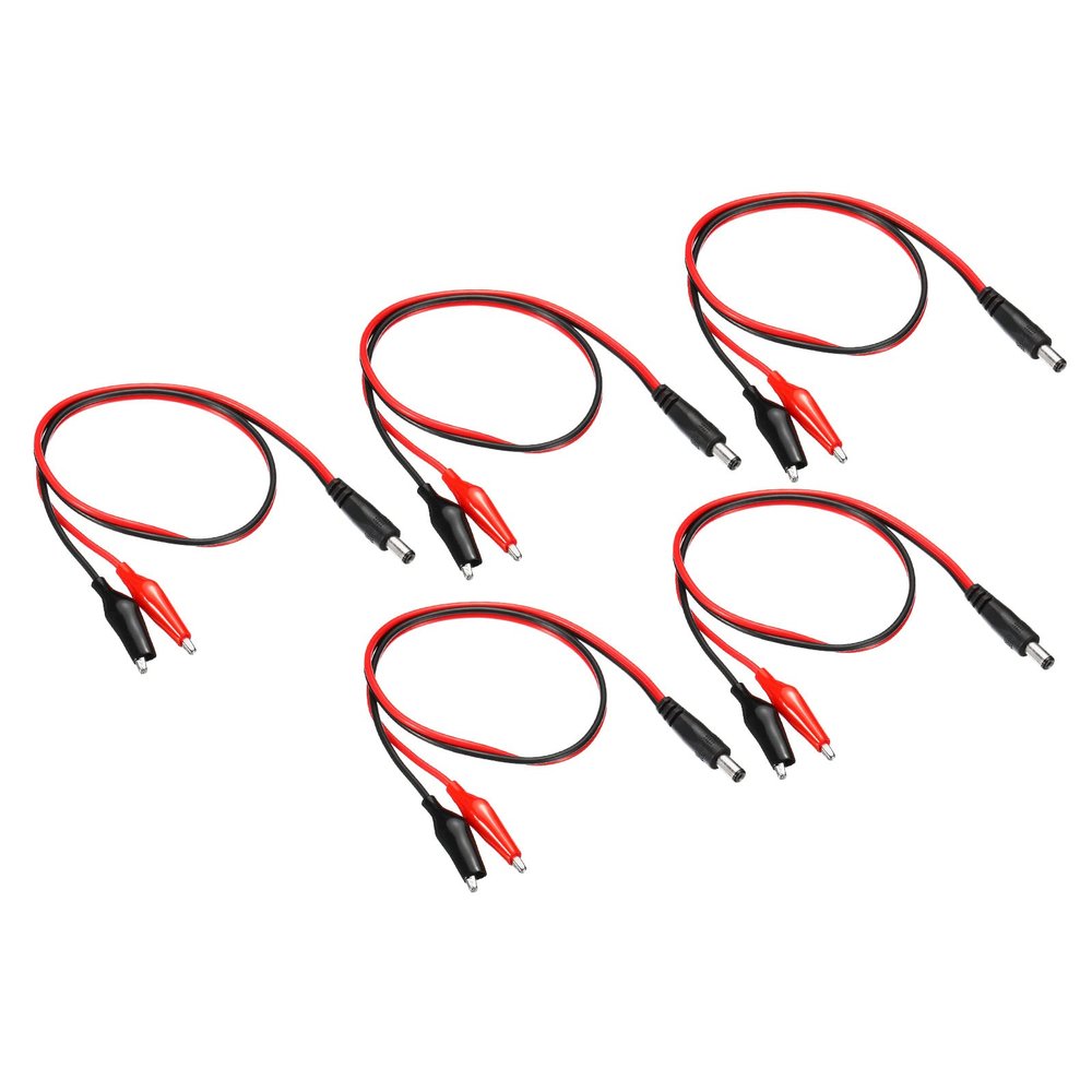MECCANIXITY DC Power Extension Cable DC 5.5 x 2.1mm Male Plug to Alligator Clip Cord Connector for LED Strip CCTV, Black Red Pack of 5