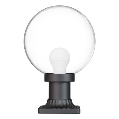 KASTLITE 10" Globe Pier Mount Outdoor Lighting with LED Lamp | UV & Waterproof Pillar & Column Lights | Deck Driveway Yard Patio & Garden Fixture | Made in USA | Clear Cover, Black Decorated Base